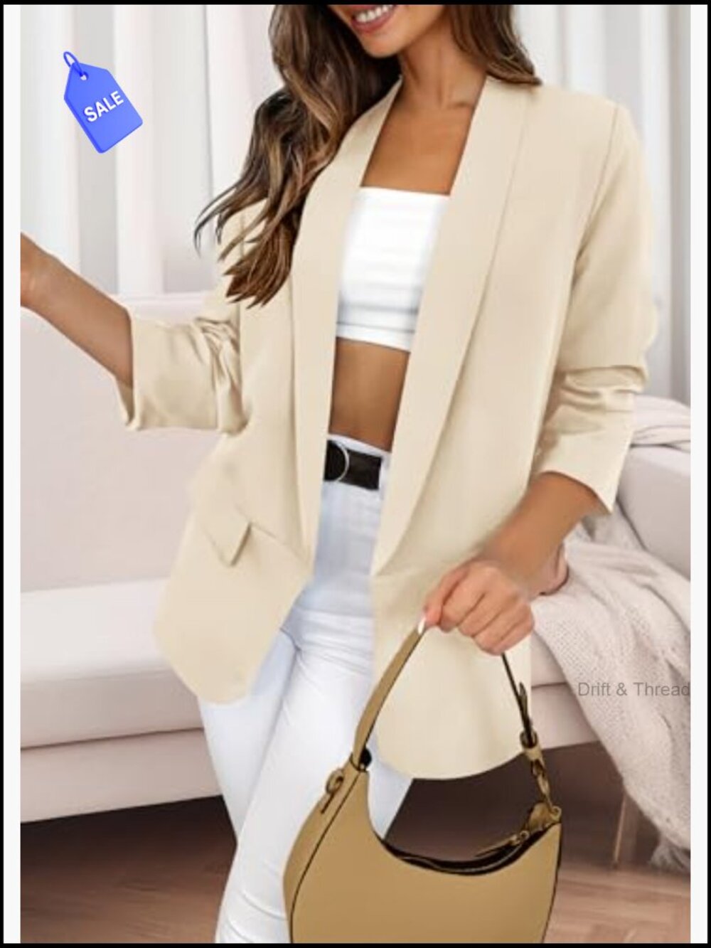 Oversized Blazer Open Front Lightweight Polyester Business Casual Work Jacket - Picture 3 of 7
